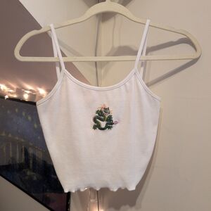 White Dragon Embroidered Women's Top